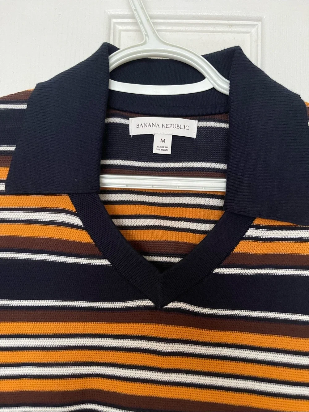 BANANA REPUBLIC 100% COTTON SWEATER POLO NAVY BLUE STRIPES Retro Vibes NEW
